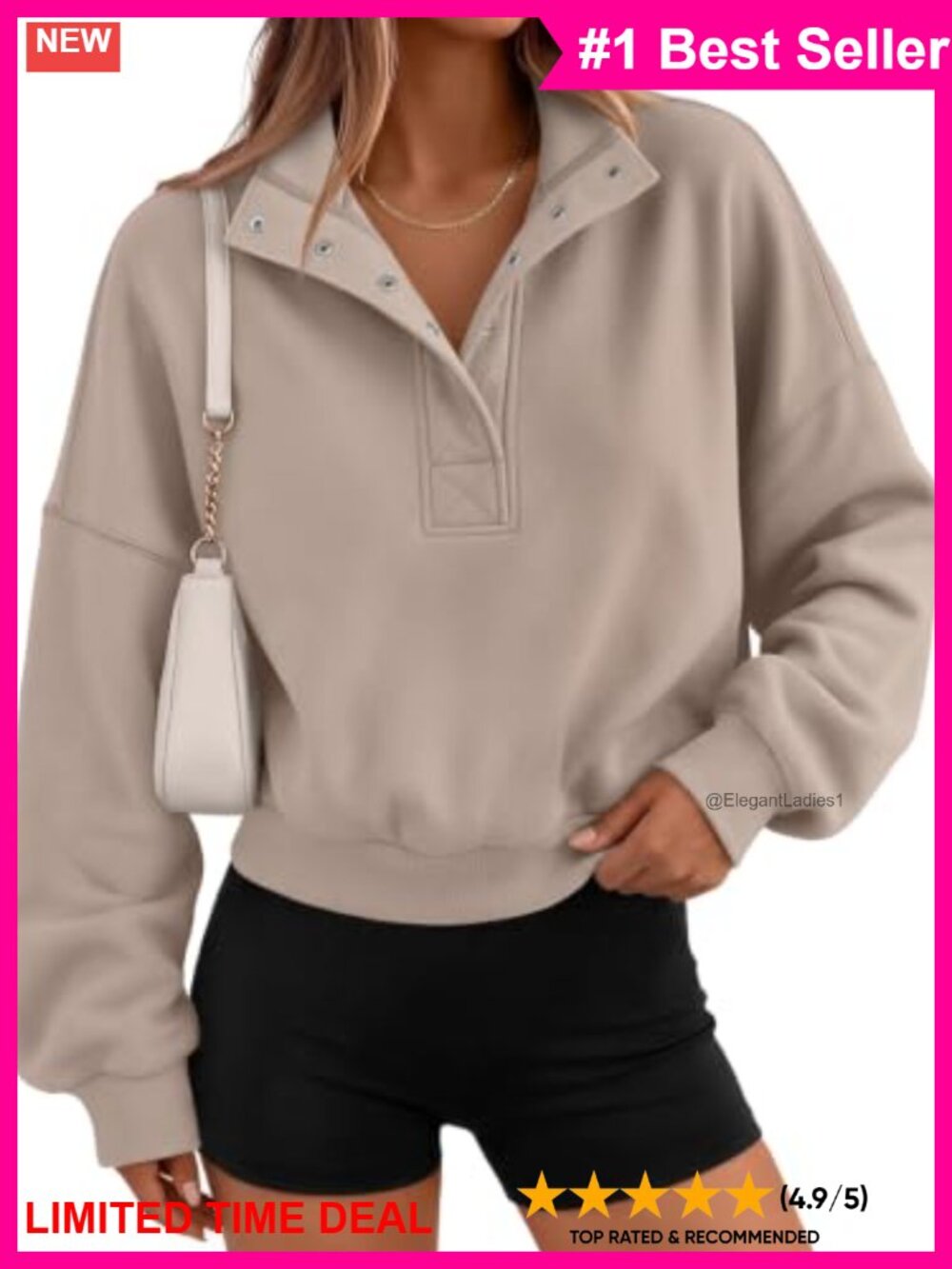 Women's Cropped Snap Button Sweatshirt Cotton Blend Pullover Fall Layer